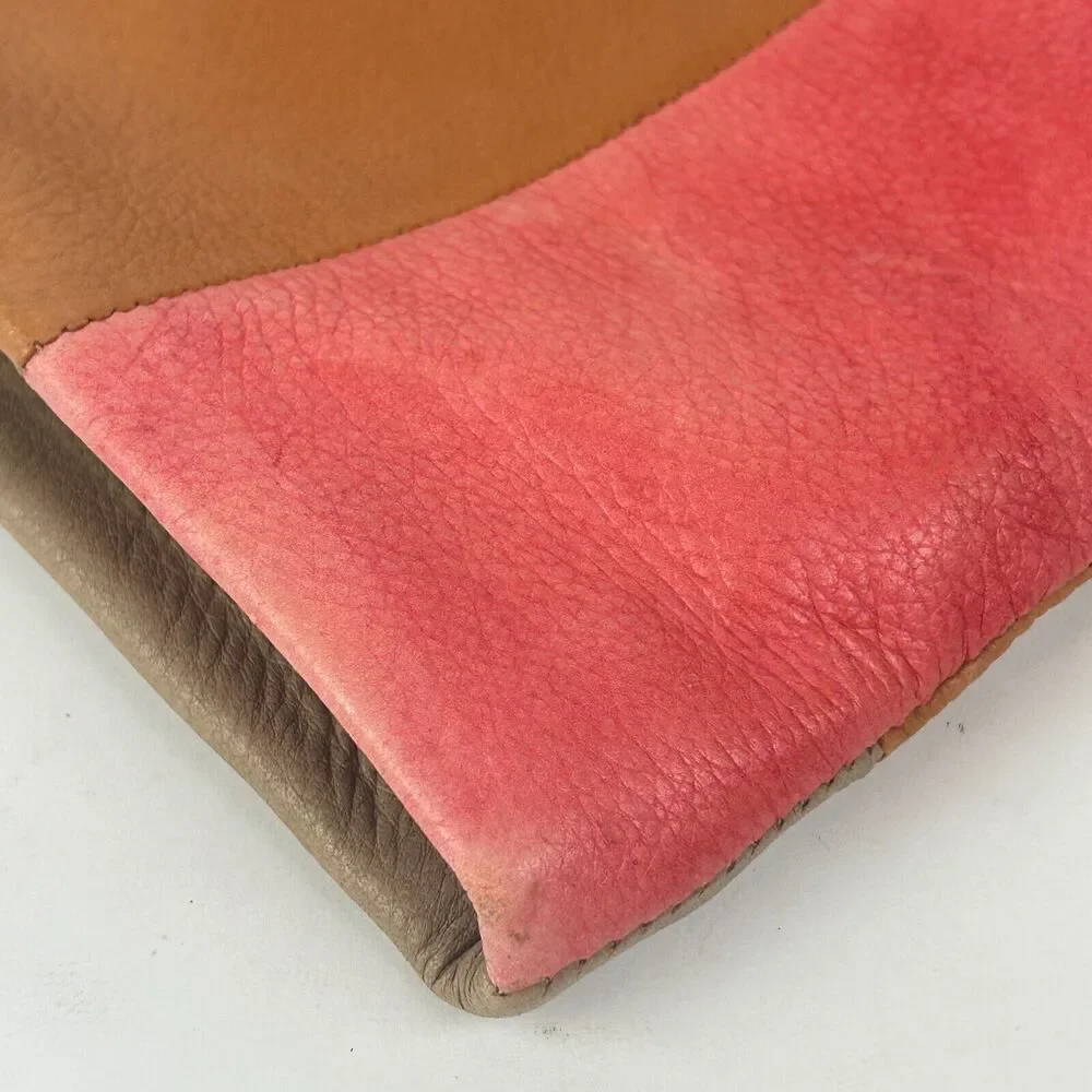 Margot New York Leather Black Pink Tan Colorblock Clutch Bag Purse Large Tassel